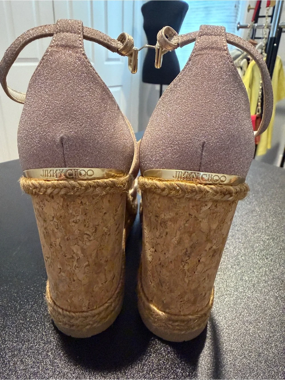 Jimmy Choo Alanah 105 Glitter Woven Espadrille , Size 38 , New ! Worn once